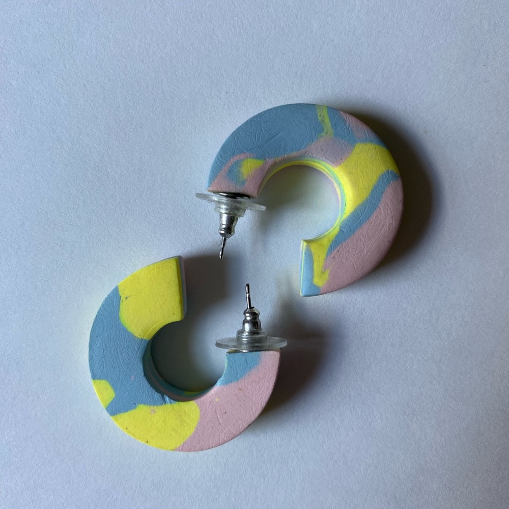Multicolor Pastel Clay Chunky Hoop Earrings